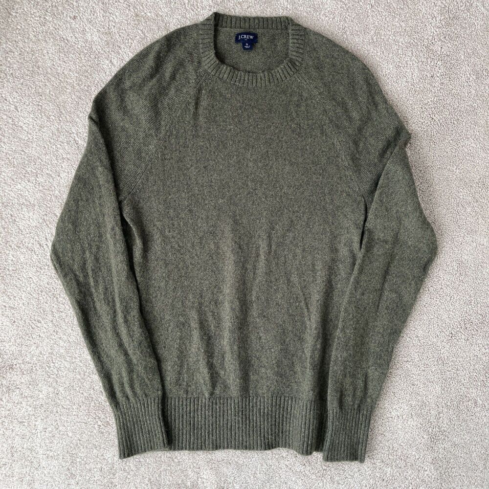 J Crew Lambswool Sweater Mens Small Green Crewneck Blend Preppy Cozy Cabincore